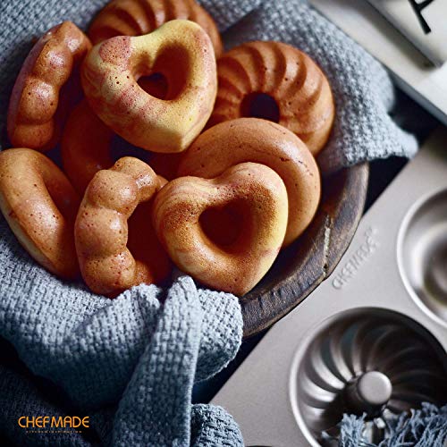 CHEFMADE Donut Mold Cake Pan, 12-Cavity Non-Stick Pattern Doughnut Bakeware for Oven Baking (Champagne Gold) - size: 02 - Fancy 12 Cups