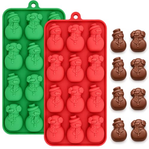 Christmas Silicone Molds for Chocolate, 2 Piece 48-Cavities Christmas Cute Snowman Molds, Red & Green Winter Mini Xmas DIY Candy Chocolate Dessert Pudding Jelly Making - color: Style7