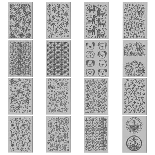 CHGCRAFT 16 Sheets Animal and Plant Clay Texture Mat Ocean Polymer Clay Texture Sheets DIY Tools for Pottery Earring Jewelry Making Stamp Engraving Machines, 4x2.6inch - style: Animal and Plant