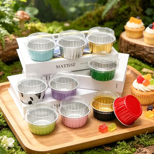 50 Pack 5oz Mini Cake Pans with Lids, Gold - color: Gold, size: Round