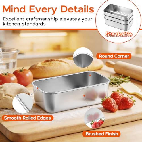 Onader 6¼ x 3⅝ Inch Bread Loaf Pan Set of 4, Stainless Steel Mini Loaf Pan - size: Small