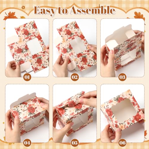 Eaasty 60 Packs Fall Floral Cookie Boxes with Window 4x4x2.5 Inches - style: Fall Floral