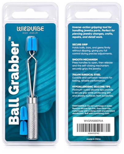 Piercing Ball Grabber Tool - Press-To-Open Piercing Grabber Tool for Gripping and Changing Jewelry Gems, Balls, Posts, Bars, Flatback Earrings - 316LVM Surgical Steel with Medical-Grade Silicone Tips