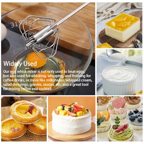 Stainless Steel Semi-Automatic Egg Whisk Set, 2PCS Hand Push Rotary Manual Mixer for Cooking, Whisking, Beating and Stirring (10&12 Inch) - color: Blue