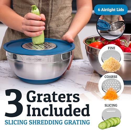 6pc Stainless Steel Mixing Bowls with Lids Set, 7 Qt, Blue - color: Blue