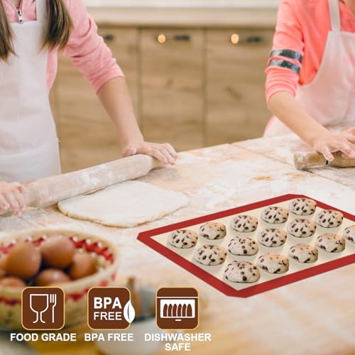 HOTEC Silicone Baking Mats 3 Pack – Thickened Non-Stick Reusable Silicone Baking Sheets for Oven – Cookie & Macaron Mats – 2 Half Sheet + 1 Quarter Sheet – BPA-Free, Dishwasher Safe - color: 3pcs: Red 0.7MM