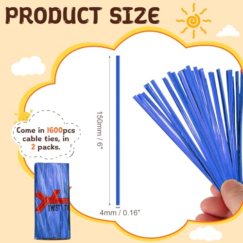 HARFINGTON 1600Pcs Bag Twist Ties 6" Reusable Metallic Wire Cable Ties - color: Blue