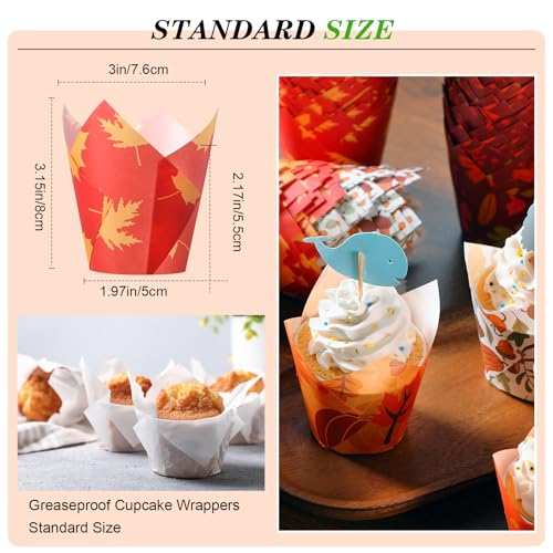 500 Counts Tulip Cupcake Liners Autumn Fall Muffin Cupcake Baking Liners - style: Leaf