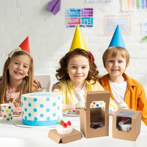 BOOMIBOO 50 Pack Individual Cupcake Containers, Cupcake Boxes with Window - color: Brown