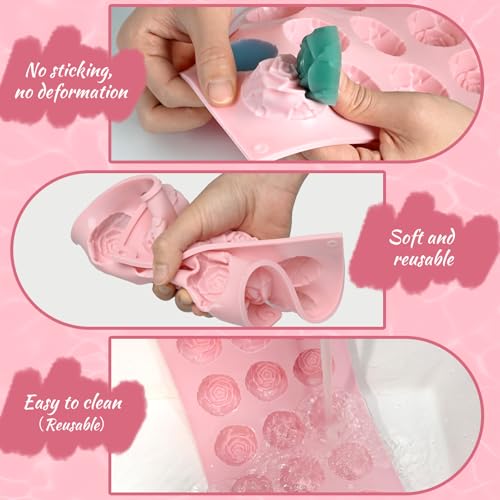 Rose Molds for Chocolate, 2 Pack Small Rose Flower Silicone Molds 30-Cavity - color: 2 Pcs Rose Flower Silicone Molds