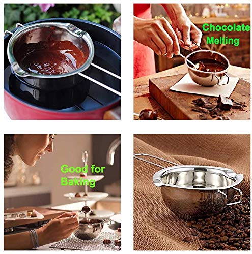 600ML Stainless Steel Double Boiler Pot with Heat Resistant Handle - color: Black handle, size: 600ML