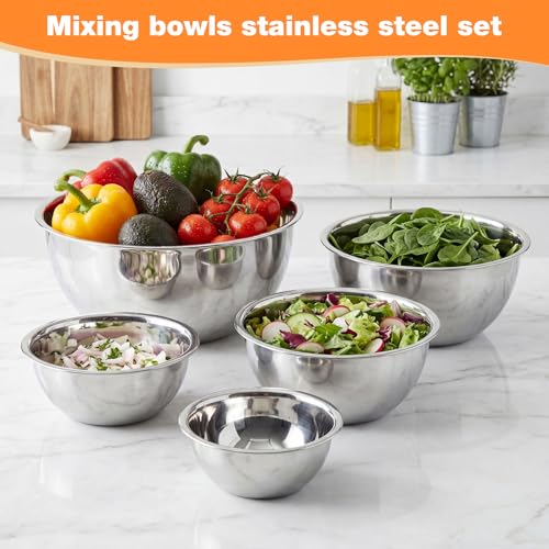 Domensi Stainless Steel Mixing Bowls Set - 5 Polished Mirror Nesting Bowls - color: Deep, size: 1.25, 2.75, 4.25, 6.25, 8 Quart