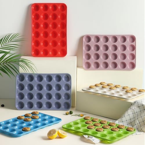 Socisen 2 Pack 24 Cups Silicone Mini Muffin Pan with Metal Reinforced Frame Silicone Molds Cupcake Cake Baking Cheesecake Pans Cookie Baking Chocoflan Cupcake Mold Mini Bundt Cake Pan Women Gift - color: Cream, size: 2pc: 24-Cup Mini