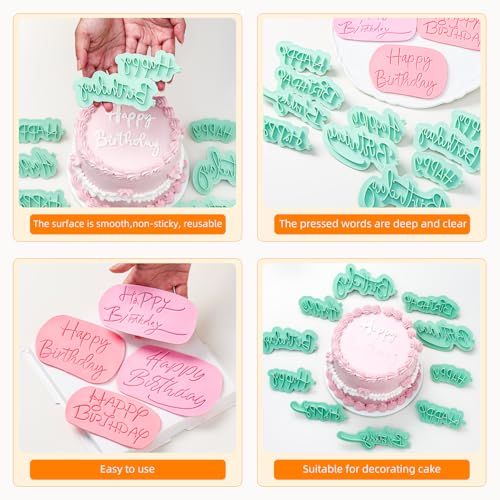 KALAIEN 10 Pcs Happy Birthday Silicone Mold Birthday Fondant Stamp Letters - color: Green Style 3