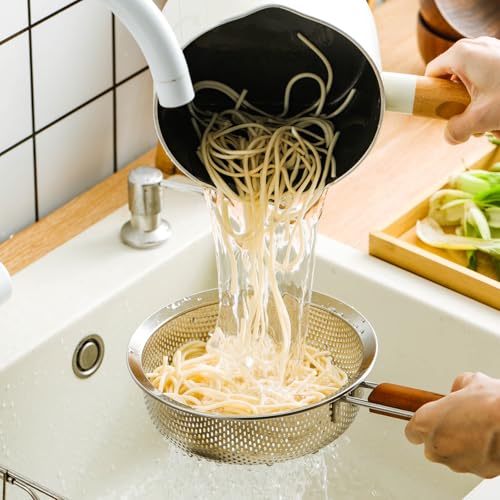 Stainless Steel 304 Micro-Pore Strainer with Wooden Handle, Suitable for Kitchen, Pasta, Fruit, and Vegetables - 5.5in - color: Caliber-5.5in