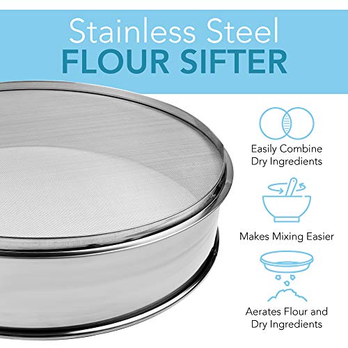 Vollum Stainless Steel Flour Sifter Fine Mesh Sieve for Baking - size: 8" Dia. x 2.5" High