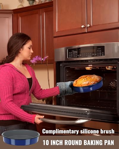 Round Roasting Pan Set, Enamel 10 Inch Deep Dish Pizza Pan for Oven - color: Navy Blue - 10 Inch