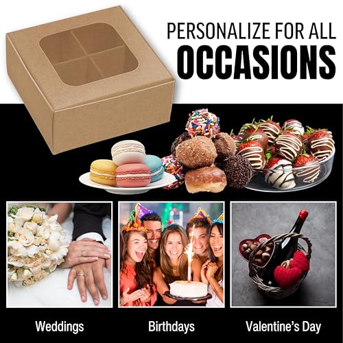 100 pcs Kraft Mini Truffle Box for 4 Treats with Window and Dividers, Bakery Boxes, 3.5 x 3.5 x 1.57 Inches VERY SMALL Baking Boxes for 4 Treats, Square Truffles Box for Gift Giving - color: Kraft
