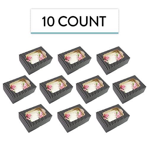 Global Sugar Art 10-Count 14x10x5 Quarter Sheet Cake Box with Window, Black - color: Black Stripe