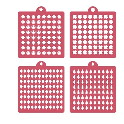 4 Pack Reusable Royal Icing Sprinkle Stencils Gem Glitter Stencils Bakery Stencil Template Set for Cookie Cake and Cupcake,Crafts DIY Tumblers Reusable Glitter & Gem Template Set (Leaf) - style: Leaf