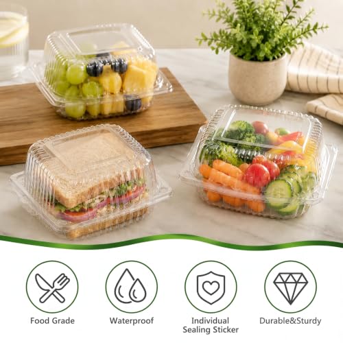 100Pcs Clamshell Food Containers with Hinged Lids, 5.3x4.7x2.8 in