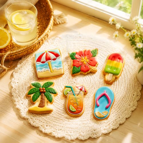 6Pcs Summer Beach Cookie Cutters Shapes Plunger Cookie Cutters with Spring