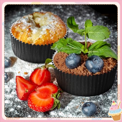 Uiifan 50 Pcs Paper Baking Cups Muffin Liners Microwave Safe,Black - color: Black