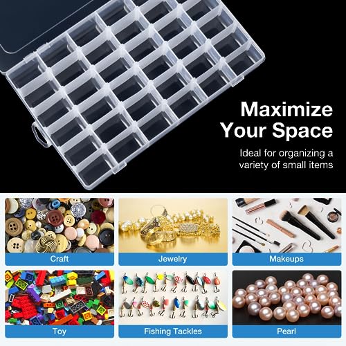 Bead Plastic Storage Organizer Box 2 Pack 36 Grids Adjustable Dividers - color: Clear-36 Grids*2