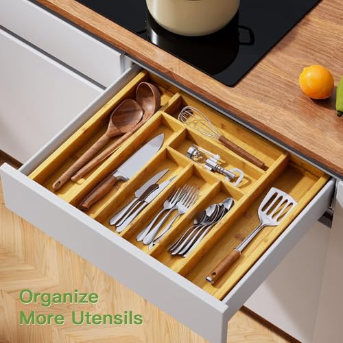 Pipishell Expandable Bamboo Silverware Organizer, Large Kitchen Drawer Tray - color: Natural, size: Large