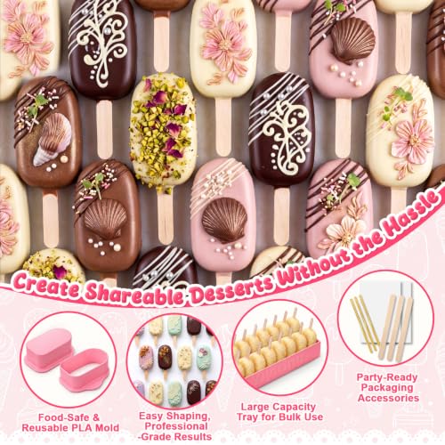 2 Set 3.6'' Cakesicle Cutter with 9'' Dual-slot Tray Cake Mold Set - color: Pink, size: 3.6in, style: Dual-slot