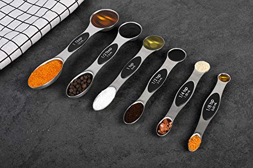 Magnetic Measuring Spoons Set of 6 Dual Sided Stackable Measuring Spoons - color: Black