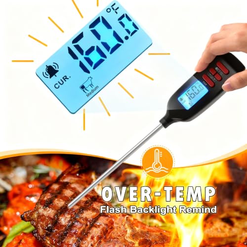Antonki Meat Thermometer Digital, Smart Instant Read Food Thermometer with Super Long Probe for Cooking Grilling Baking Kitchen Candy BBQ Oil Liquid, Backlit Display, Battery Included
