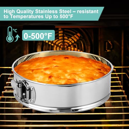 9 Inch Cheesecake Pan, Leakproof 304 Stainless Steel Springform Pan with Silicone Protector for Water Bath Baking, Removable Bottom, 50 Pcs Parchment Paper, Dishwasher Safe - size: 9 inch