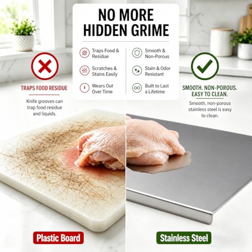 Stainless Steel Cutting Board with Counter Lip,Metal Pastry Board Kitchen - size: 16"L x 11.8"W