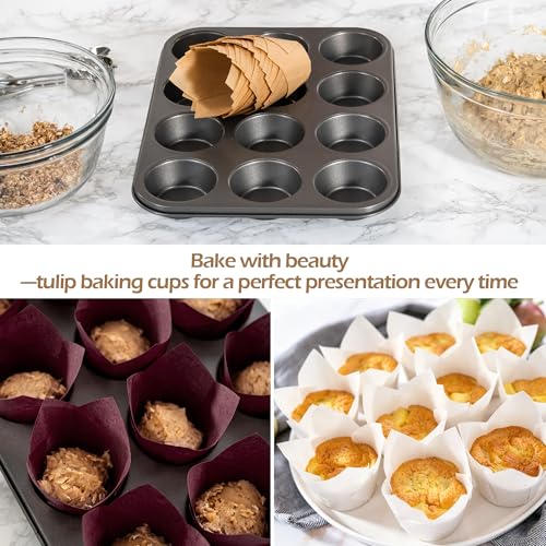Ruisita 150 Pcs Mini Cupcake Liners Muffin Liners Baking Cups - color: Brown, Natural, White