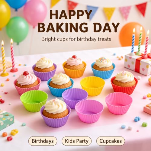 Reusable Silicone Baking Cups, 12 Pack Non-Stick Muffin Liners