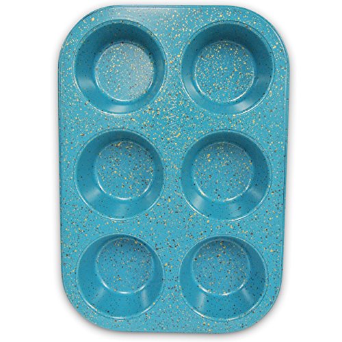 casaWare Toaster Oven 6 Cup Muffin Pan NonStick Ceramic Coated (Blue Granite) - color: Blue Granite