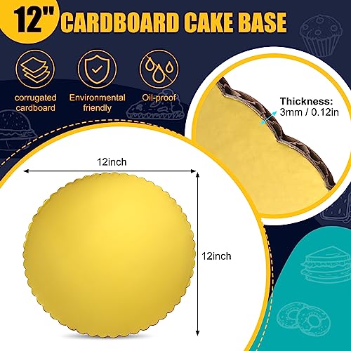 Nuenen 50 Pcs 12 Inch Round Cake Boards Gold Scalloped Disposable
