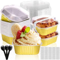10oz Mini Cake Pans With Lids 50 Pack ,Mini Loaf Pans 4”x4” Cake Container - color: 10OZ-Gold 2