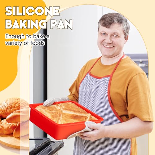 Geetery Set of 4 Silicone Square Cake Pan Silicone Brownie Pan Nonstick Baking Mold for Muffin Bread Rice Crispy Lasagna Pie, Red(6 x 6 x 2 Inches) - size: 6 x 6 x 2 Inches