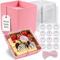 50 Pack 5in Small Clear Treat Boxes, Disposable Paper Dessert Boxes To Go - color: Pink
