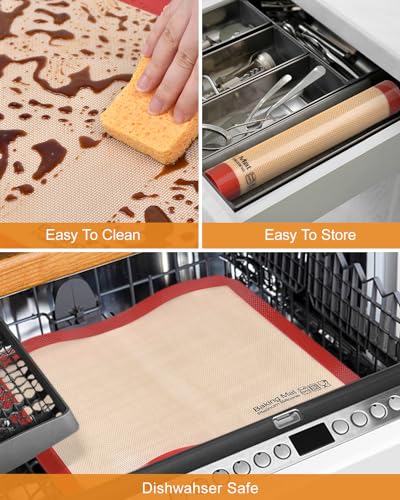 Silicone Baking Mat, Non-Stick Platinum Silicone Baking Sheet, 5 Pcs Red - color: Red
