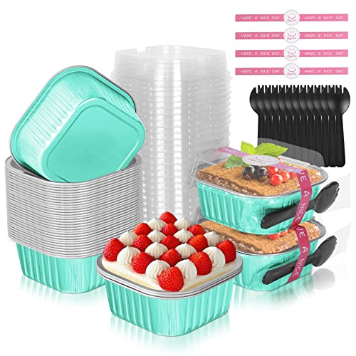 40 Pack 10oz Mini Cake Pans with Lids,Aluminum Foil Cake Tins - color: Blue, size: 40 Pack 10oz