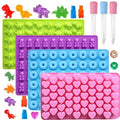 Gummy Bear Molds, 4 Trays, 201 Cavities, 3 Droppers, Silicone - color: Bear + Dinosaur + Mini Donut Mold + Mini Heart