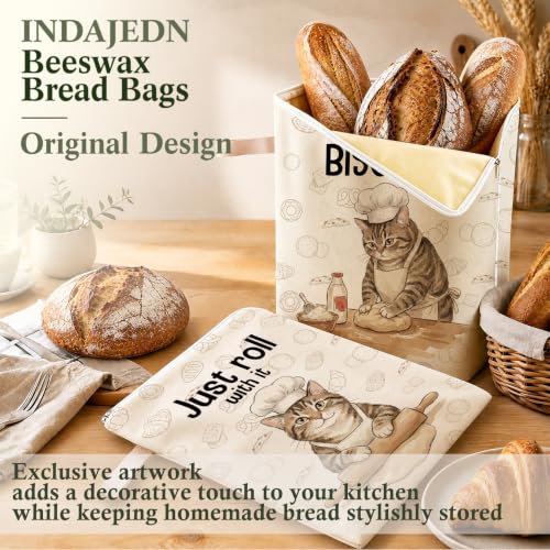 Tabby Cat Baking Gifts Beeswax Bread Bags 2 Pack XL 13x17in - color: Cat Baking 03
