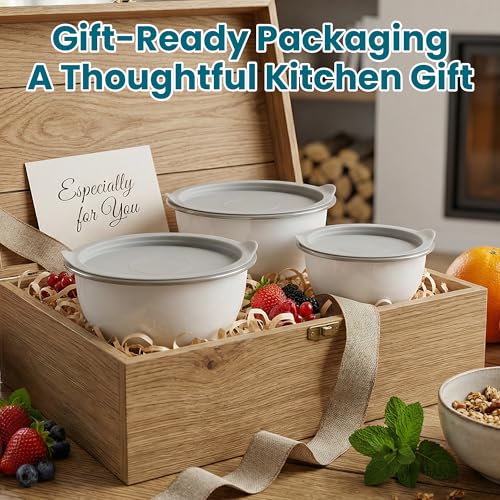 Rorence 18/8 Stainless Steel Mixing Bowls Set with Lids,1.5,3 & 5 Qt,White - color: White