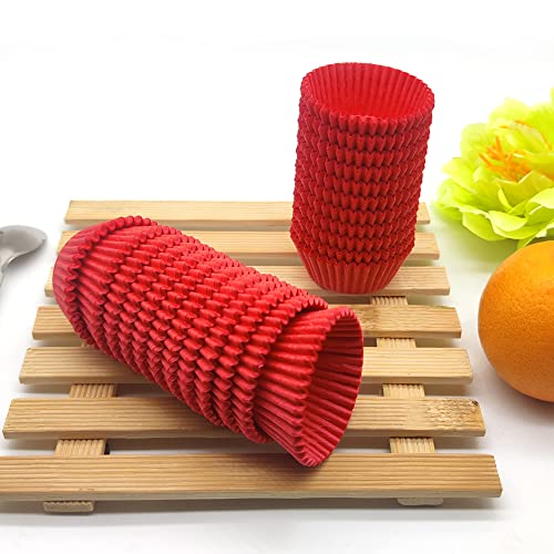 Red Mini Cupcake Liners Natural Greaseproof Paper Muffin Baking Cups, 500-Count - color: Red
