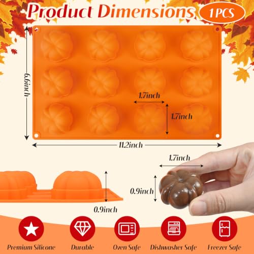 Pumpkin Silicone Mold for Baking, Fall Small Pumpkin Mold 12-Cavity - color: Pumpkin Orange