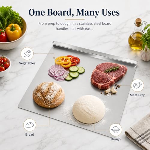 Stainless Steel Cutting Board with Counter Lip,Metal Pastry Board Kitchen - size: 16"L x 11.8"W