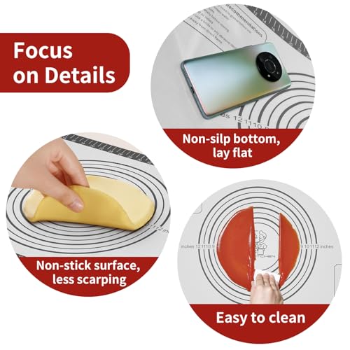Silicone Baking Mat with Measurement, Non Stick Siliocne Pastrty Mat for Dough Rolling, Making Cookies, Macarons, Bread, Cake and Candy Reusable Fondant Mat Baking Supplies - color: Gray, size: 26"L x 16"W